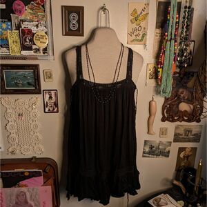 Free People Lace Up Tunic Mini Dress Women's Small Black